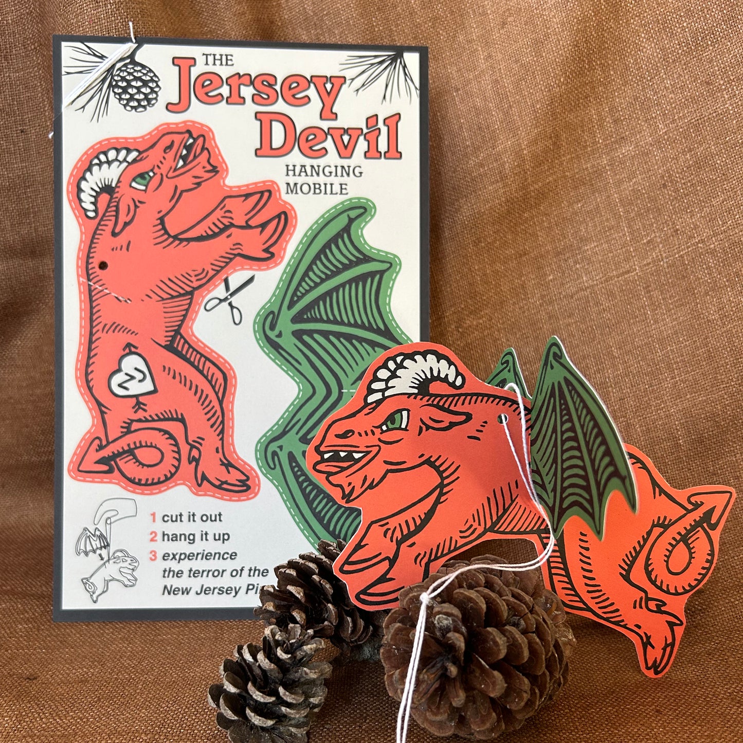 NJ Jersey Devil Cut-out Card Stock Hanging Mobile with String