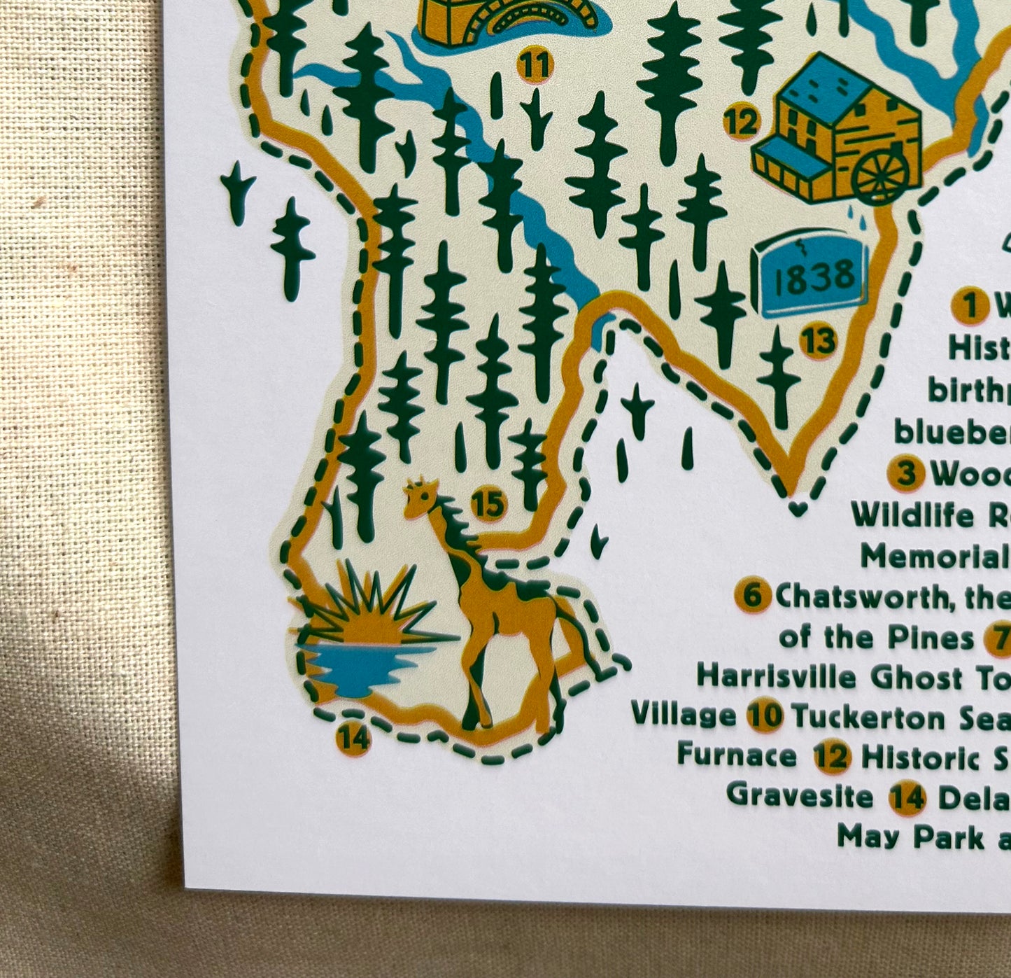 Postcard featuring New Jersey Pine Barrens Map