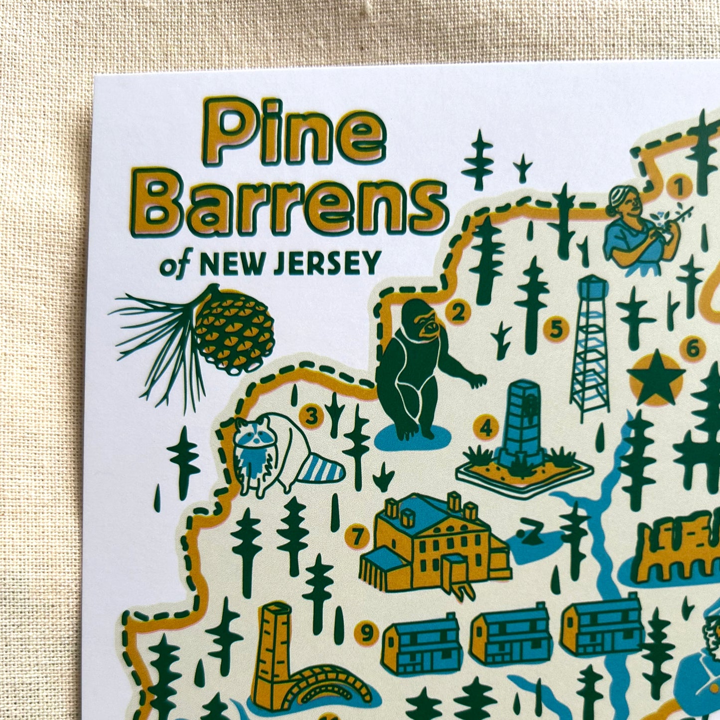 Postcard featuring New Jersey Pine Barrens Map