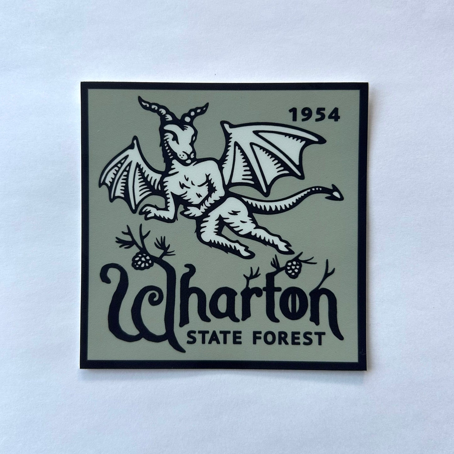 NJ New Jersey Wharton State Forest with Flying Jersey Devil Vinyl Decal